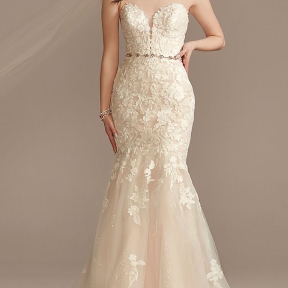 Oleg Cassini Ivory Lace Mermaid Wedding Dress